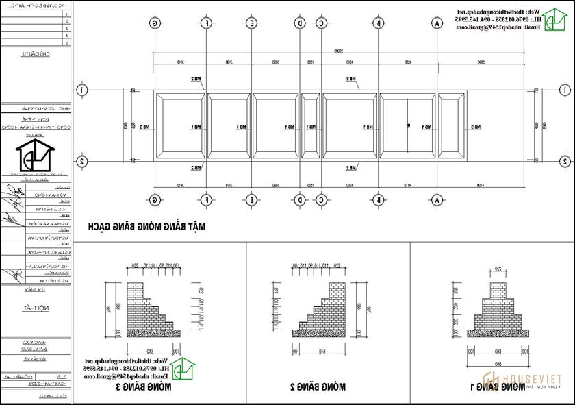 Mặt bằng móng và chi tiết móng nhà cấp 4 NDNC4117