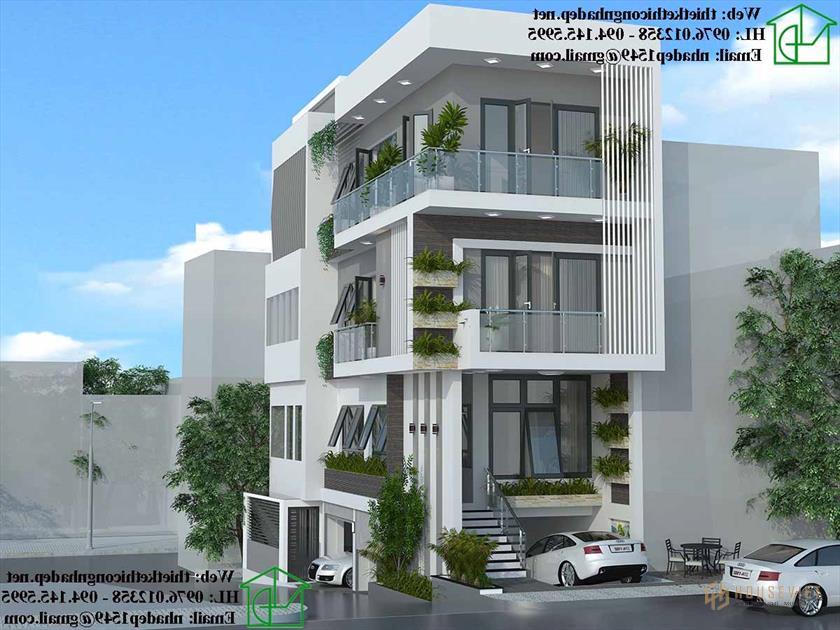 Thiết kế nhà 4x15 có tầng hầm để xe.