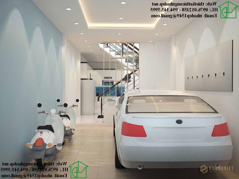 Nhà để xe kết hợp với bếp.