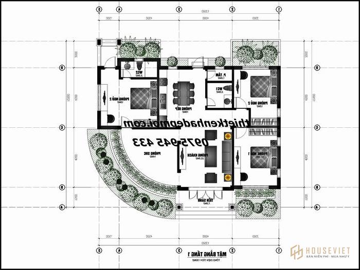 Mẫu thiết kế biệt thự vườn mái thái 3 phòng ngủ 170m2