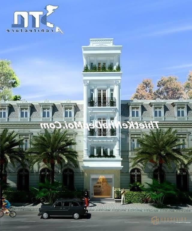 Phối cảnh 3D mặt tiền nhà ống 4,5m2 5 tầng cổ điển anh Vương