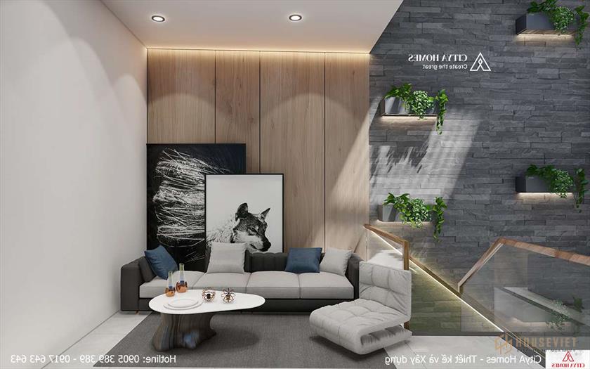 Phòng Sinh hoạt chung được bố trí cạnh Cầu thang tầng 2 giúp gia chủ dễ dàng quan sát tầng 1