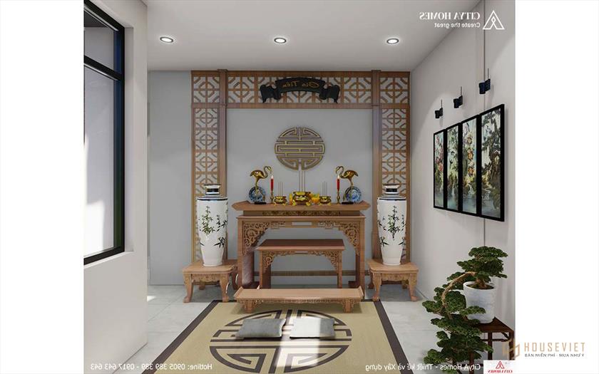 Phòng Thờ Gia Tiên Trông Rất Được Trang Trí Công Phu Theo Phong Cách Hiện Đại