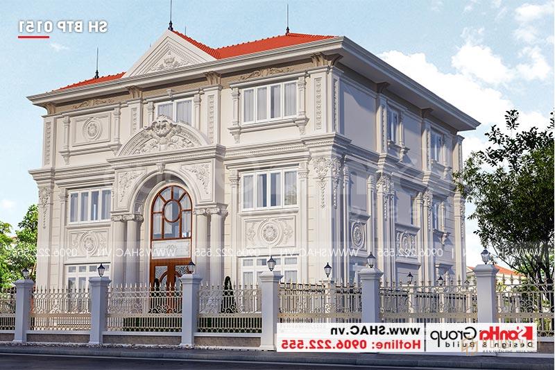 Mẫu biệt thự tân cổ điển 3 tầng 2 mặt tiền diện tích 180m2 - SH BTP 0151 3 Không sử dụng nhiều chi tiết rườm rà, kiến trúc biệt thự tân cổ điển vẫn nổi bật và thu hút sự chú ý.