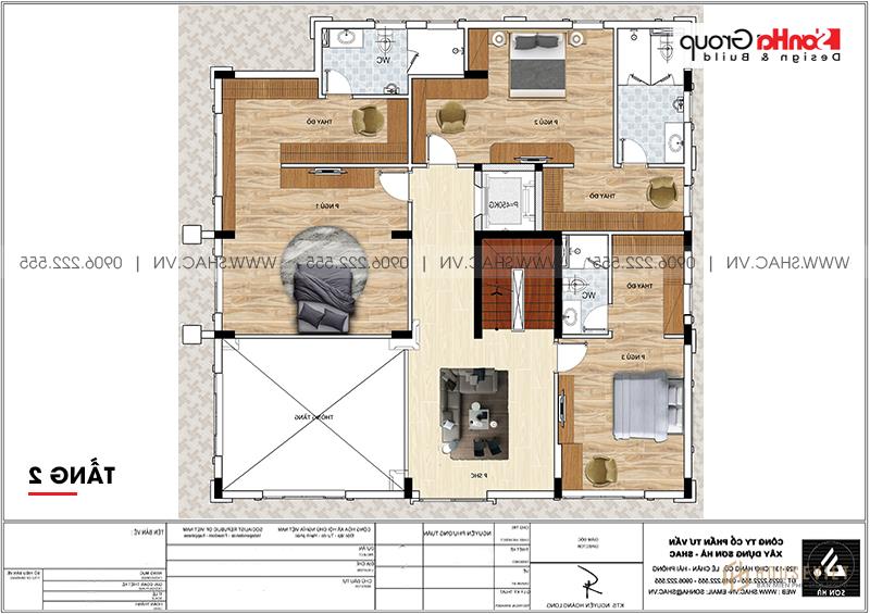 Mẫu biệt thự tân cổ điển 3 tầng 2 mặt tiền diện tích 180m2 - SH BTP 0151 6 Bản vẽ mặt bằng công năng tầng 2