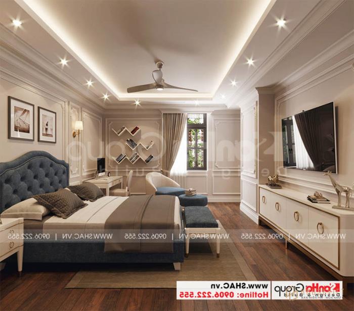 Mẫu biệt thự tân cổ điển 3 tầng 2 mặt tiền diện tích 180m2 - SH BTP 0151 15 Thiết kế phòng ngủ đẹp sử dụng nội thất gỗ và sàn gỗ tinh tế