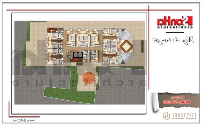 Bản vẽ mặt bằng khách sạn 3 sao phong cách cổ điển Pháp tại Bến Tre - SH KS 0045 22 Mặt bằng khách sạn từ tầng 1 đến tầng 4 của khách sạn tiêu chuẩn 3 sao cổ điển