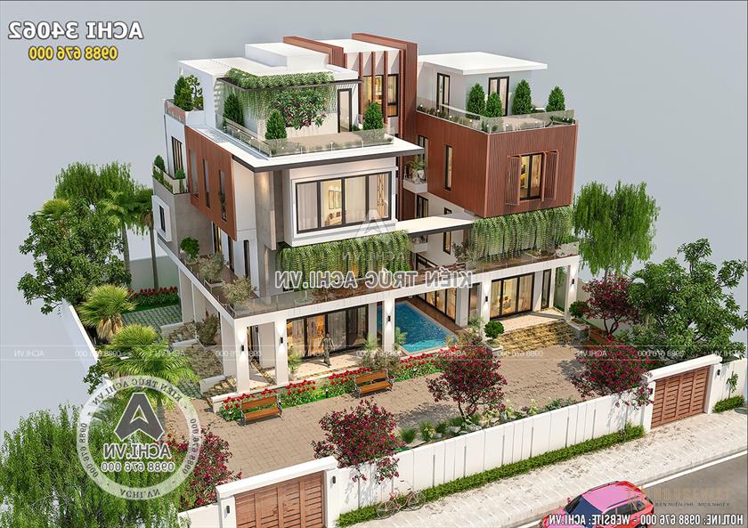 Không gian thoáng đãng của mẫu thiết kế biệt thự song lập hiện đại
