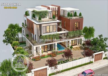 Mẫu thiết kế biệt thự song lập hiện đại đẹp - Mã số: ACHI 34062