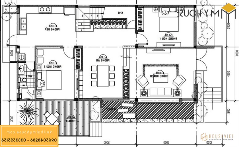 Bản vẽ mặt bằng tầng 2 của mẫu nhà mặt tiền 7m 2 tầng