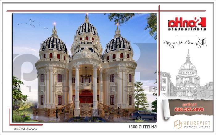 Biệt thự lâu đài cổ điển sang trọng diện tích hơn 400m2 tại Đà Nẵng - SH BTLD 0031 2 Mẫu thiết kế biệt thự lâu đài 2 tầng 1 tum diện tích 400m2 sang trọng tại Đà Nẵng