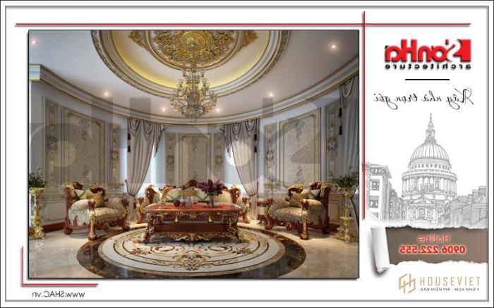 Biệt thự lâu đài cổ điển sang trọng diện tích hơn 400m2 tại Đà Nẵng - SH BTLD 0031 12 Phòng sinh hoạt chung của biệt thự lâu đài tại Đà Nẵng được đầu tư đường nét
