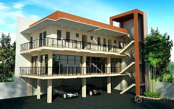 Thiết kế nhà trọ 3 tầng có tầng hầm để xe thông thoáng.