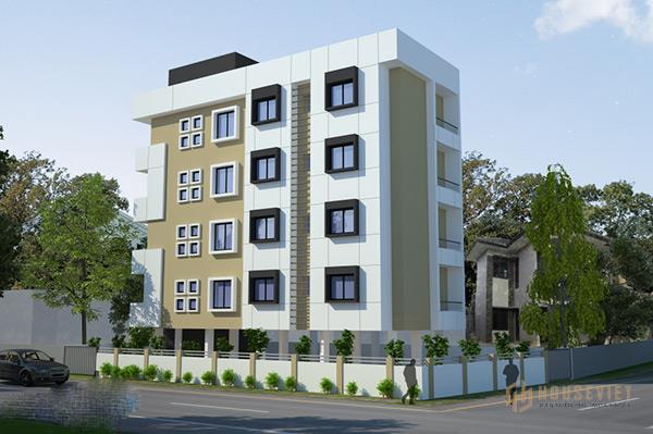 Mặt tiền của khách sạn tinh tế và linh hoạt trong phối cảnh