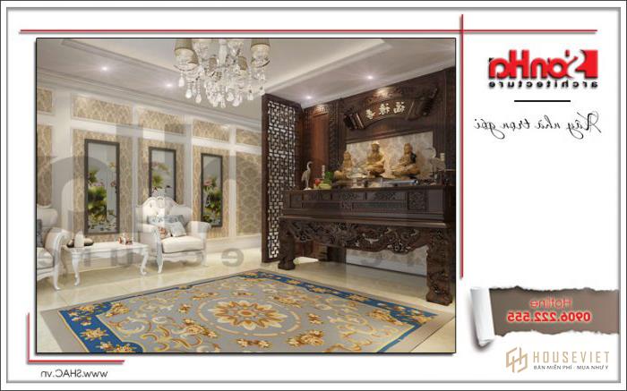 Nhà phố kiểu Pháp mặt tiền 4 mét rưỡi sang trọng và tinh tế tại Quảng Ninh - SH NOP 0157 39 Mẫu phòng thờ tầng 4 nhà phố kiến trúc Pháp sang trọng tại Quảng Ninh