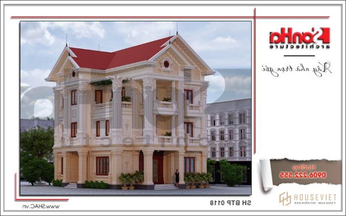 Biệt thự tân cổ điển Pháp 3 tầng diện tích 12,9mx15,9m tại Lạng Sơn - SH BTP 0118 15 Mẫu thiết kế biệt thự tân cổ điển Pháp 3 tầng mái ngói diện tích 12,9mx15,9m tại Lạng Sơn