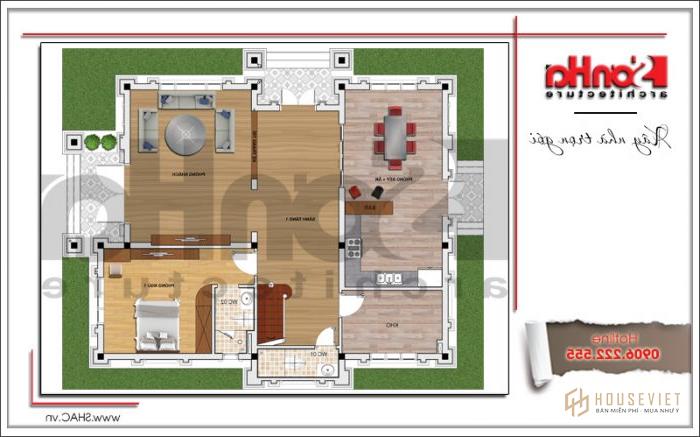 Biệt thự tân cổ điển Pháp 3 tầng diện tích 12,9mx15,9m tại Lạng Sơn - SH BTP 0118 17 Mặt bằng công năng tầng 1 mẫu biệt thự 3 tầng tân cổ điển kiểu Pháp tại Lạng Sơn