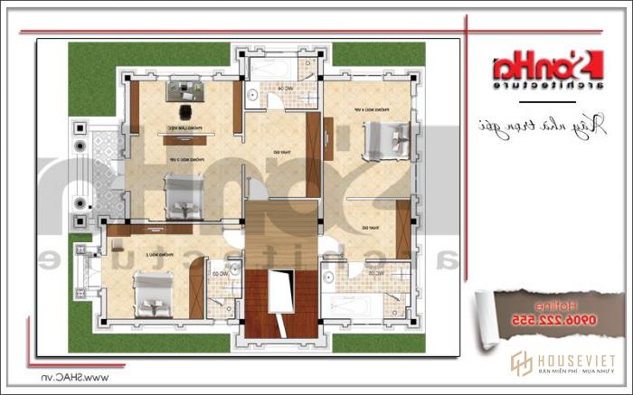 Biệt thự tân cổ điển Pháp 3 tầng diện tích 12,9mx15,9m tại Lạng Sơn - SH BTP 0118 18 Mặt bằng công năng tầng 2 mẫu biệt thự 3 tầng tân cổ điển kiểu Pháp đẹp tại Lạng Sơn