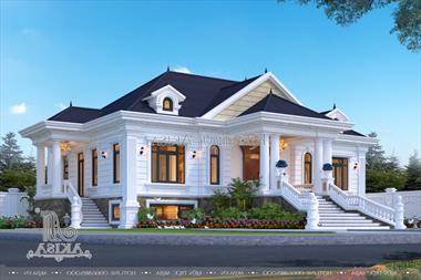 Mẫu thiết kế nhà vườn tân cổ điển 1 tầng có tầng hầm (TGDĐ: anh Điền - Ninh Bình) BT12411