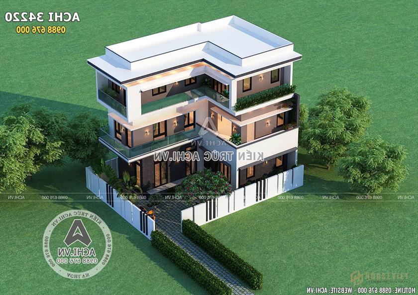 Mẫu nhà chữ L 3 tầng sang trọng hiện đại nhìn từ trên cao