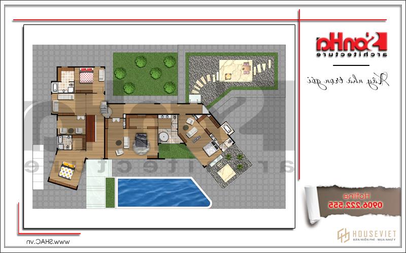 Mẫu biệt thự 2 tầng hiện đại bố trí khoa học tại Lào - SH BTD 0062 6 Mặt bằng công năng 2