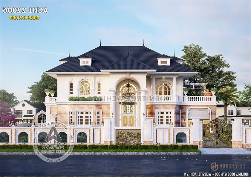 Toàn cảnh mẫu biệt thự kiến trúc pháp tân cổ điển 2 tầng Toàn cảnh mẫu biệt thự kiến trúc pháp tân cổ điển 2 tầng