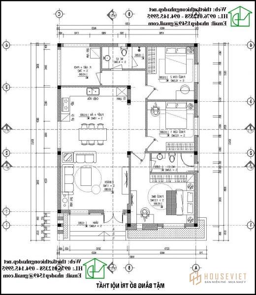 Bản vẽ mặt bằng bố trí nội thất nhà cấp 4 9x12m mái thái NDNC484