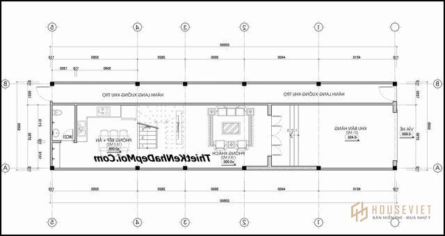 Bản vẽ nhà ống kết hợp kinh doanh 5.3m