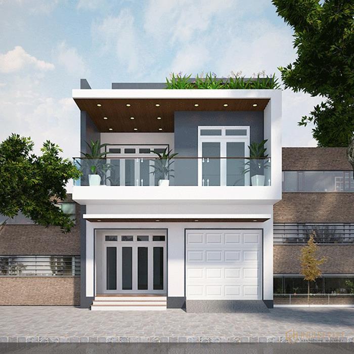 thiết kế nhà 2 tầng mặt tiền 7m mái bằng