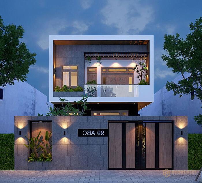 Đường nét vuông vức cùng bức tường bao quanh tạo nên một căn nhà có vẻ đẹp mạnh mẽ, trẻ trung mà vô cùng tinh tế