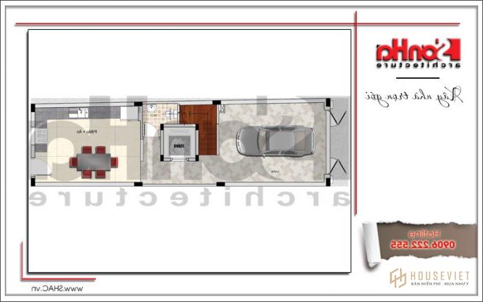 Hình ảnh mẫu nhà ống cổ điển Châu Âu đẹp 4 tầng 1 tum tại Sài Gòn - SH NOP 0155 19 Mặt bằng công năng tầng 1 mẫu nhà ống cổ điển mặt tiền 4,4m tại Sài Gòn