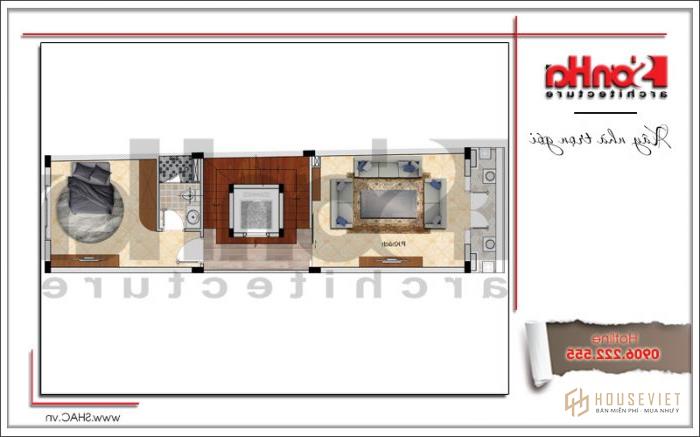 Hình ảnh mẫu nhà ống cổ điển Châu Âu đẹp 4 tầng 1 tum tại Sài Gòn - SH NOP 0155 20 Mặt bằng công năng tầng 2 mẫu nhà ống cổ điển mặt tiền 4,4m tại Sài Gòn