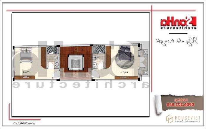 Hình ảnh mẫu nhà ống cổ điển Châu Âu đẹp 4 tầng 1 tum tại Sài Gòn - SH NOP 0155 21 Mặt bằng công năng tầng 3 mẫu nhà ống cổ điển mặt tiền 4,4m tại Sài Gòn