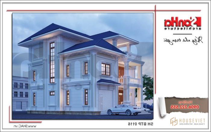 Mẫu biệt thự tân cổ điển 3 tầng mặt tiền 14m đẹp nhất tại Quảng Bình - SH BTP 0116 21 Mẫu biệt thự tân cổ điển kiểu pháp đẹp tại Quảng Bình sh btp 0116