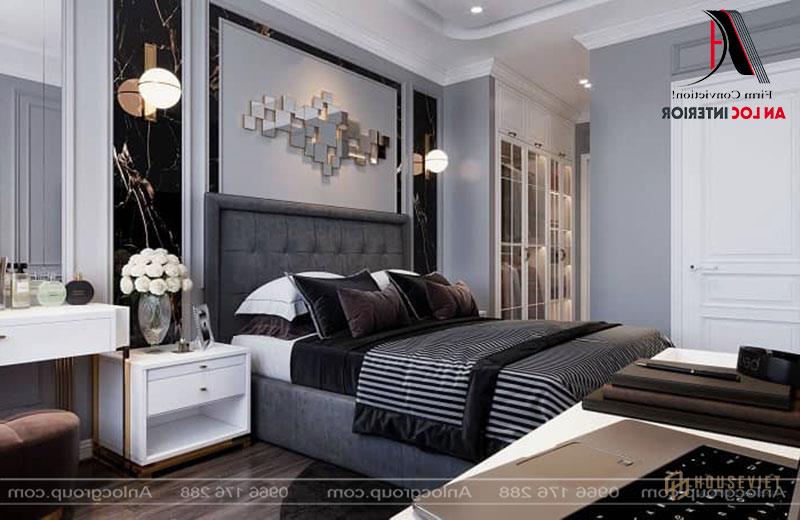 Phòng ngủ được phối màu sắc tinh tế tạo nên không gian nổi bật và ấn tượng