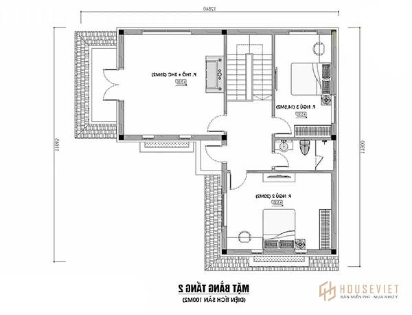 Mẫu nhà 2 tầng hình chữ l mái thái hình chữ nhật.