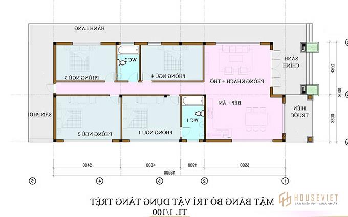 Mẫu nhà cấp 4 8x18m mái thái