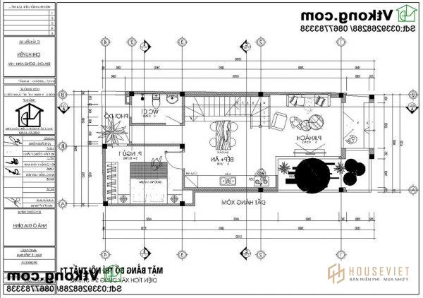 Mặt bằng tầng 1 nhà phố 2 tầng NP2T4