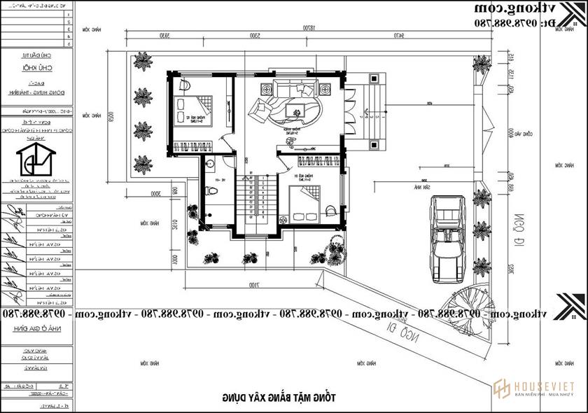 Bản vẽ tổng quan chi tiết của một 9x9m.  Mẫu biệt thự 2 tầng kiểu nhật