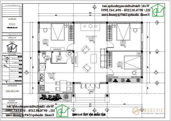 Mặt bằng nội thất biệt thự vườn 1 tầng NDBT1T63. 