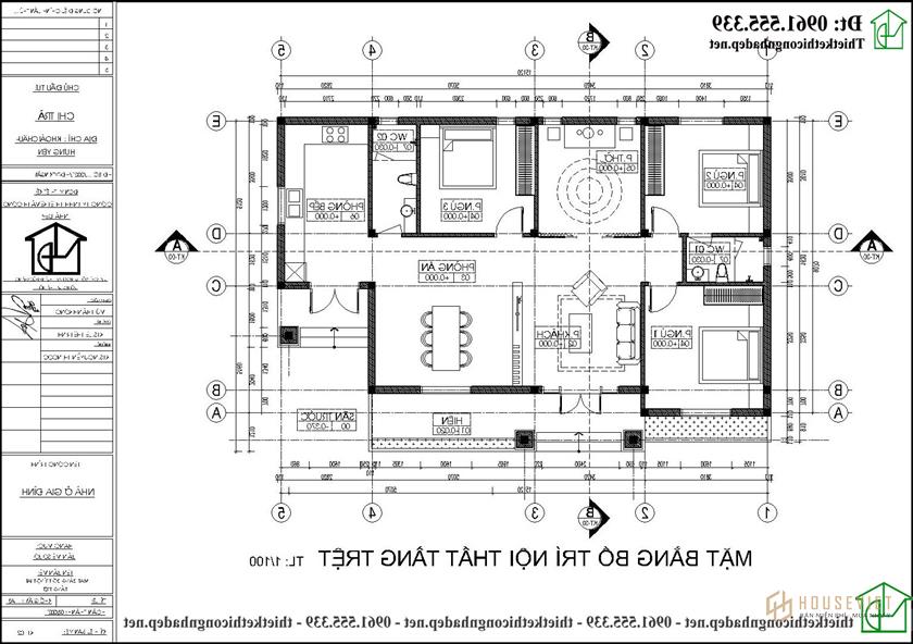 Mặt bằng nội thất mẫu nhà vườn có 3 phòng ngủ 1 phòng thờ đẹp