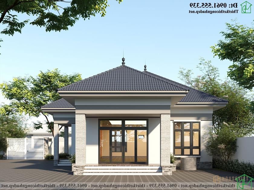 Thiết kế nhà 1 tầng 3 phòng ngủ 120m2 mái nhật đẹp