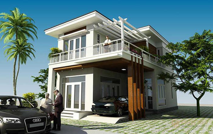 Mẫu nhà chữ L 2 tầng 100m2 mái bằng