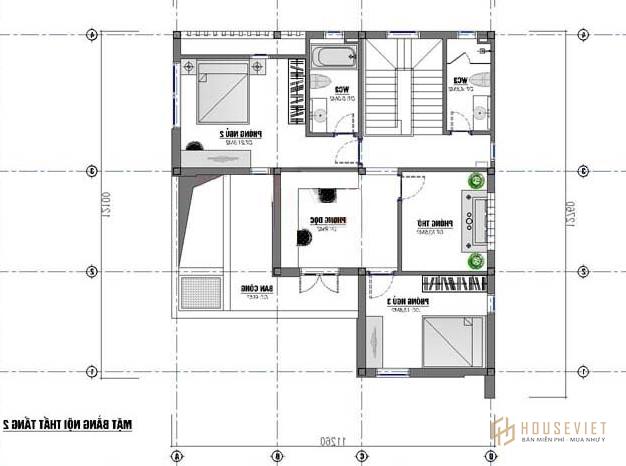 Mẫu nhà chữ L 2 tầng 100m2 mái bằng