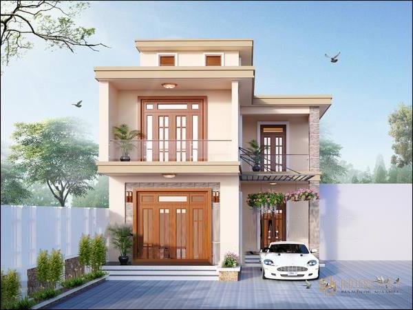 Mẫu nhà chữ L 2 tầng 100m2 mái bằng