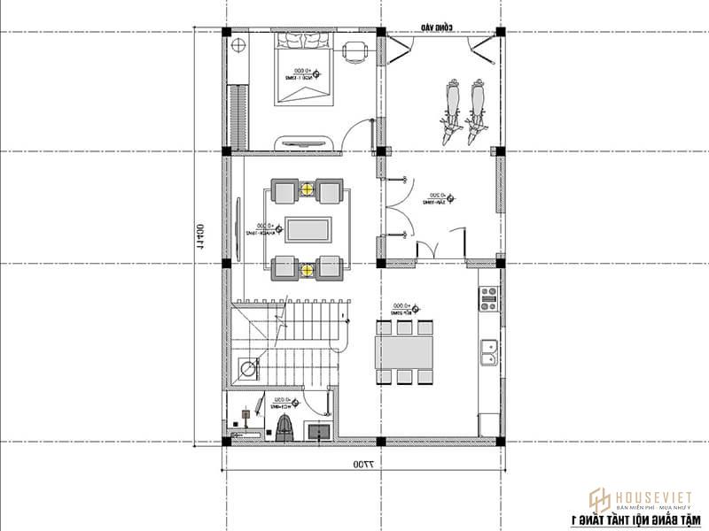 Mẫu nhà chữ L 2 tầng 100m2 mái bằng