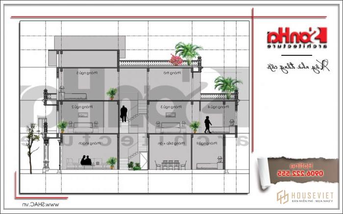 Mặt cắt nhà phố 3 tầng cổ điển tại Hải Phòng sh nop 0130