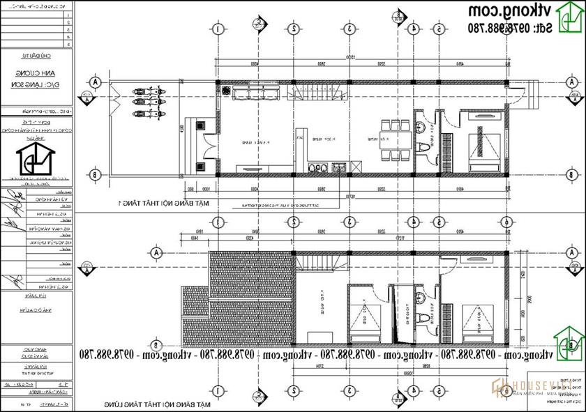 Mặt bằng nội thất mẫu nhà cấp 4 gác lửng đẹp nc445