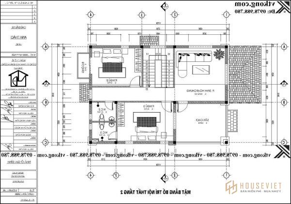 Mat bang noi that 2 nguoi co 2 ban 8x14m BT2T111