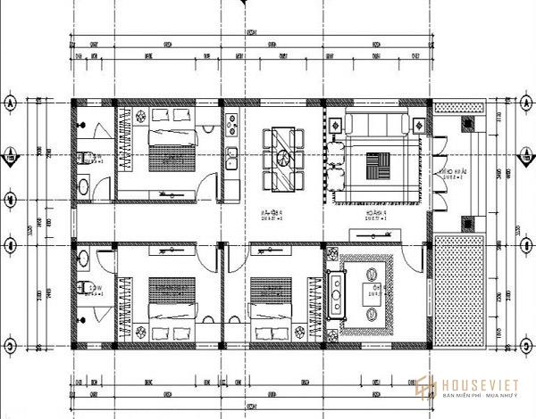 Bản vẽ chi tiết phân chia phòng ngủ trong mẫu nhà cấp 4 đơn giản hiện đại